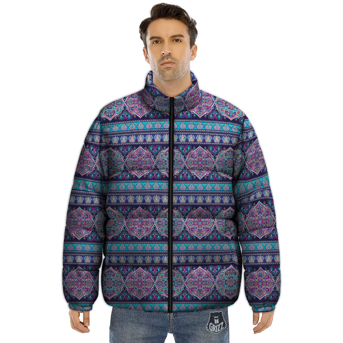 Mandala Ethnic Bohemian Print Pattern Puffer Jacket-grizzshop