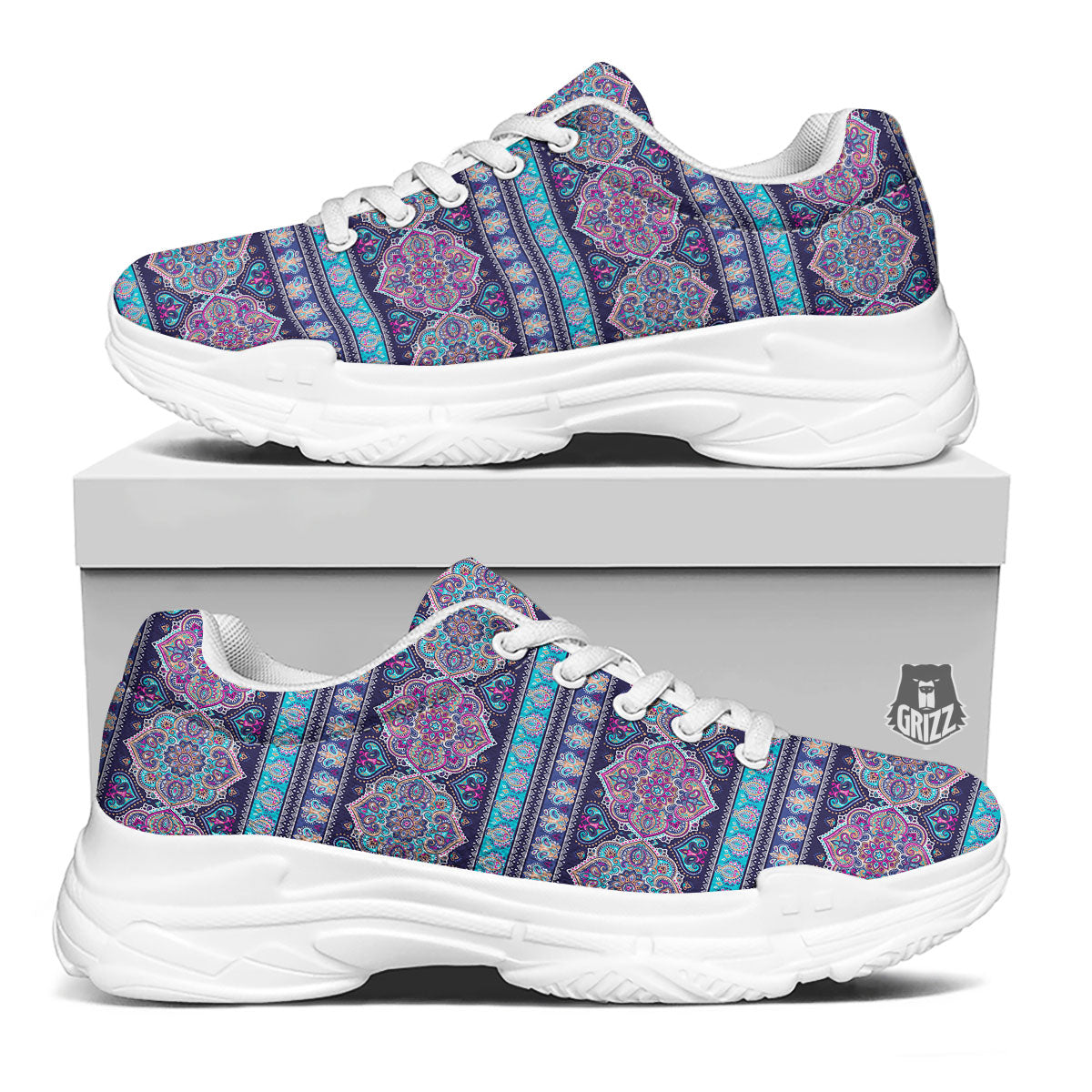 Mandala Ethnic Bohemian Print Pattern White Chunky Shoes-grizzshop