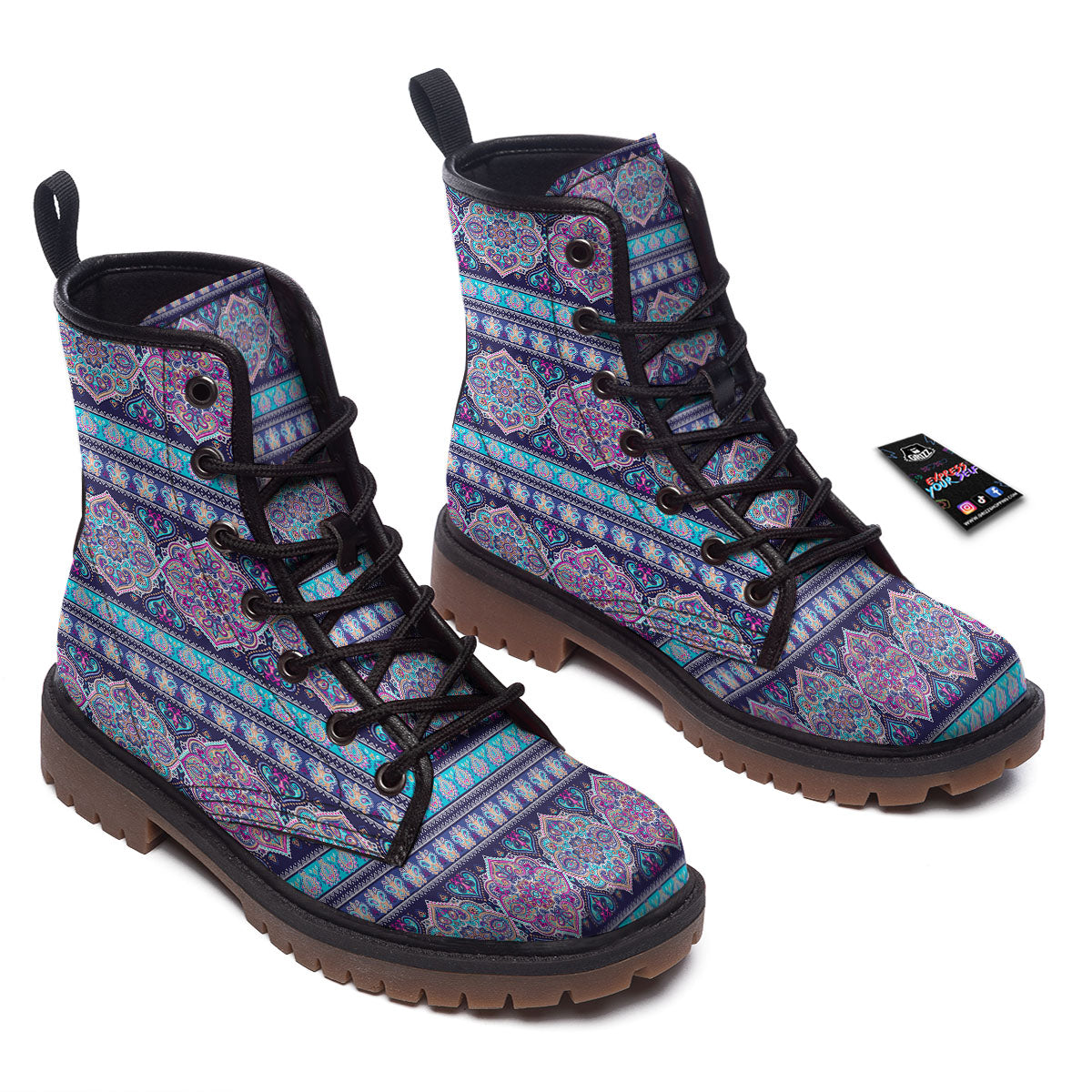 Mandala Ethnic Bohemian Print Pattern Work Boots-grizzshop