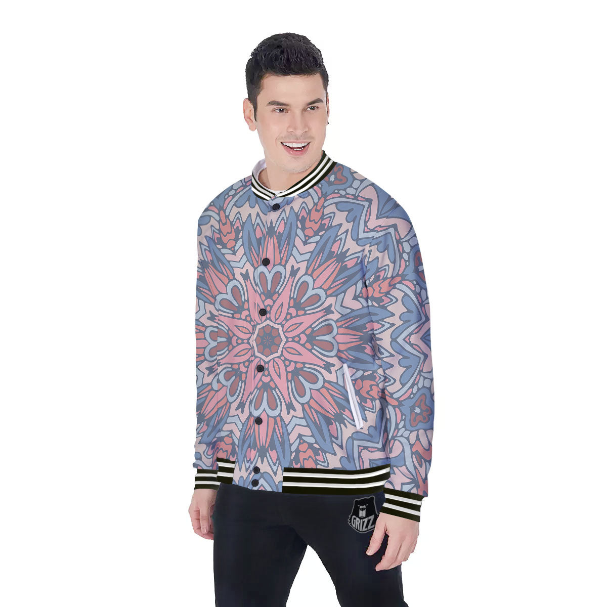 Mandala Ethnic Pastel Print Baseball Jacket-grizzshop