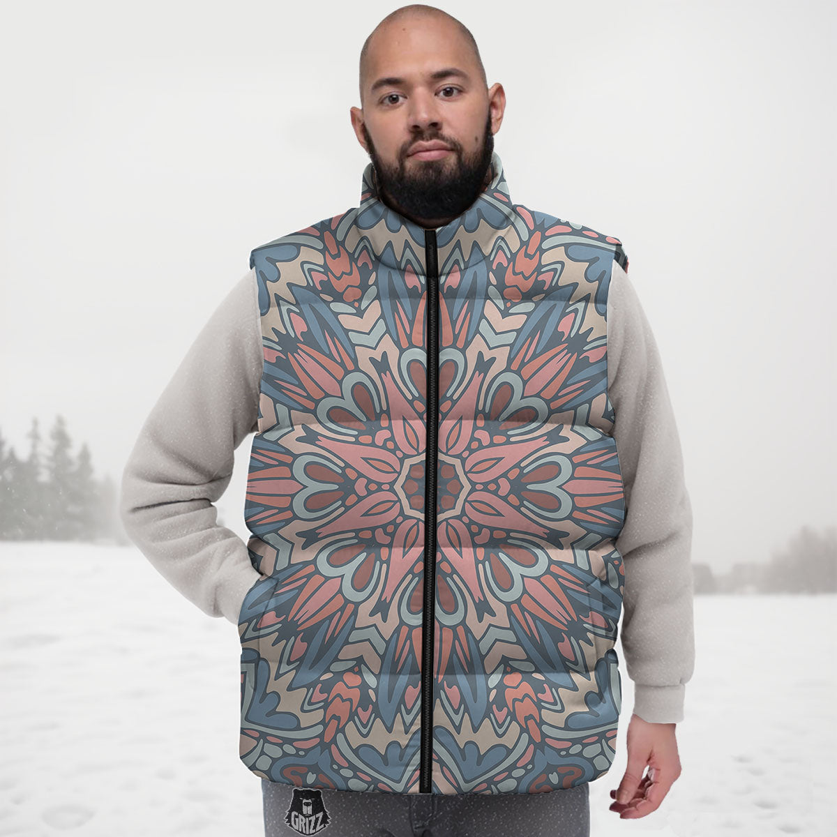 Mandala Ethnic Pastel Print Down Vest
