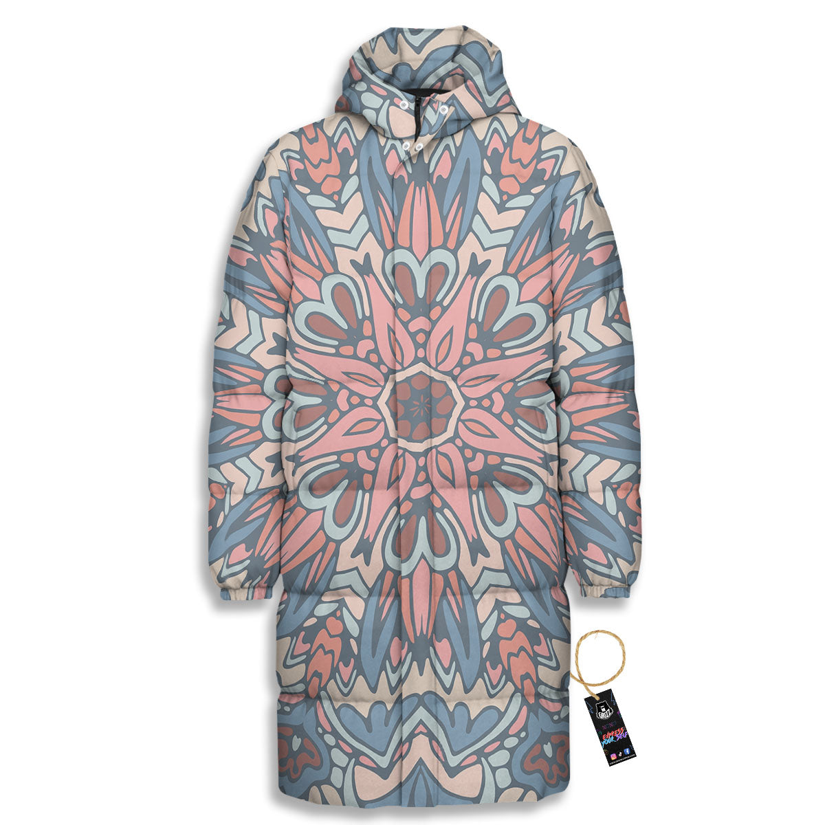 Mandala Ethnic Pastel Print Long Down Jacket-grizzshop