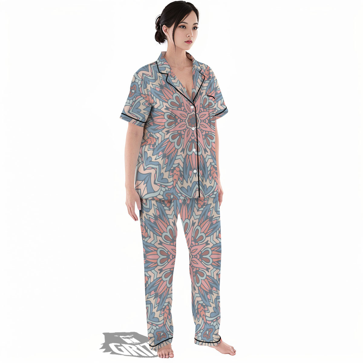Mandala Ethnic Pastel Print Women's Pajamas Set-grizzshop