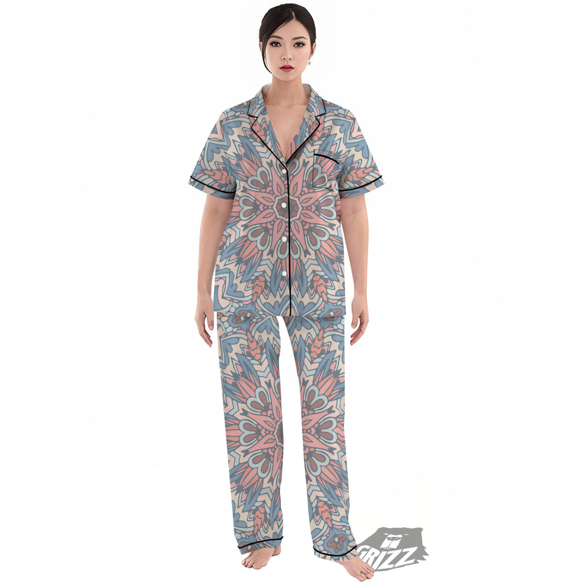 Mandala Ethnic Pastel Print Women's Pajamas Set-grizzshop