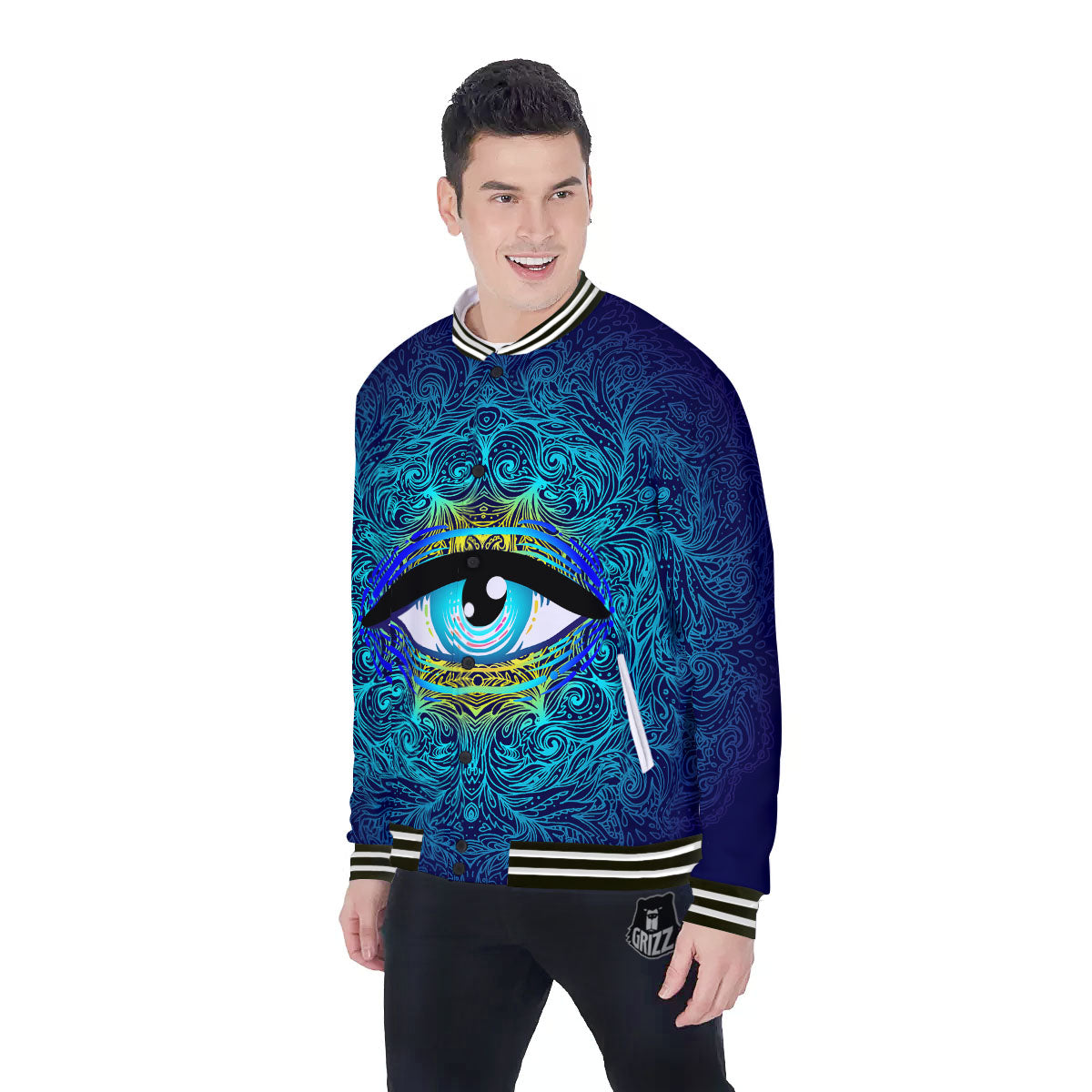 Mandala Eye Of Providence Print Baseball Jacket-grizzshop