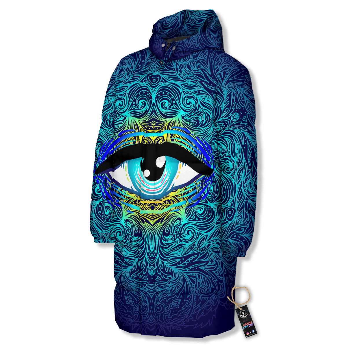 Mandala Eye Of Providence Print Long Down Jacket-grizzshop