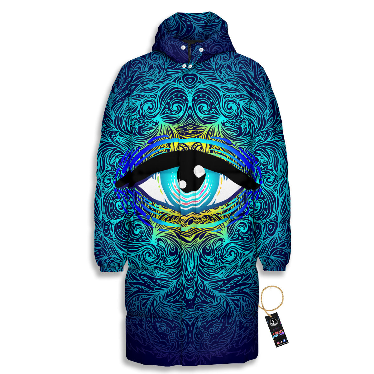 Mandala Eye Of Providence Print Long Down Jacket-grizzshop