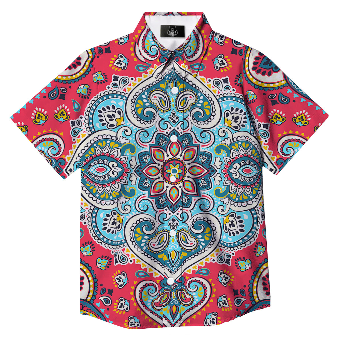 Mandala Floral Colorful Print Button Up Shirt-grizzshop
