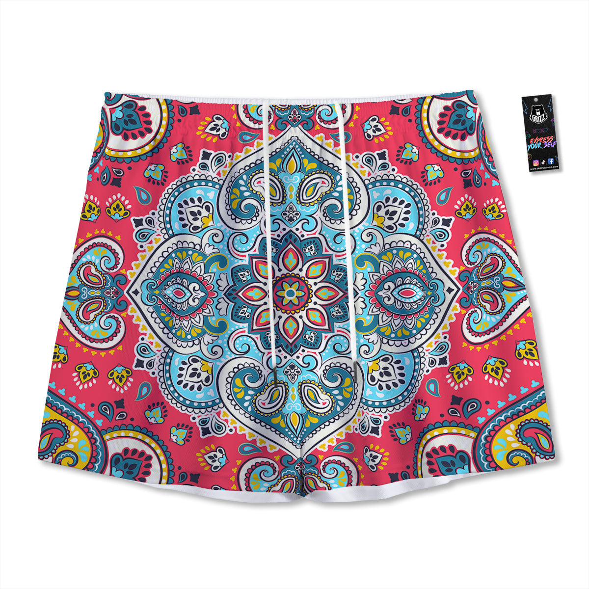 Lettuce Green Leaves Print Mesh Shorts
