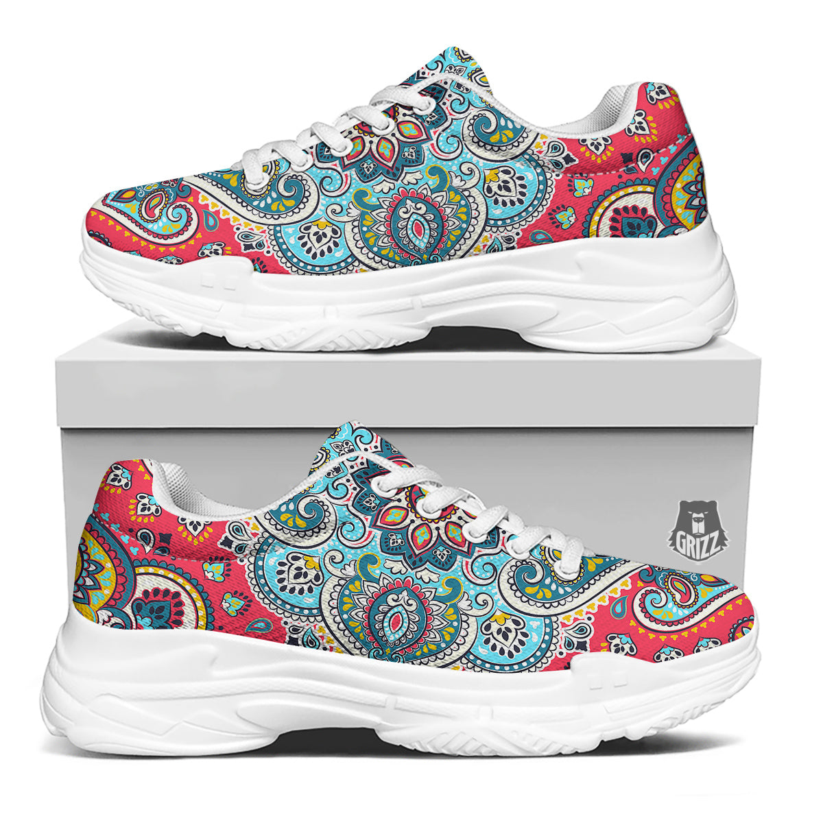 Mandala Floral Colorful Print White Chunky Shoes-grizzshop