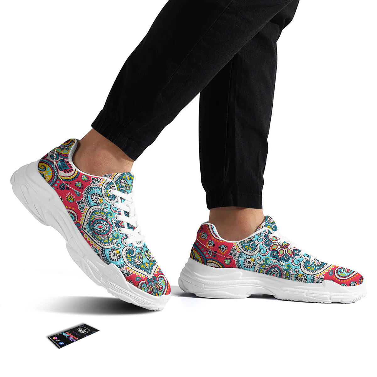 Mandala Floral Colorful Print White Chunky Shoes-grizzshop