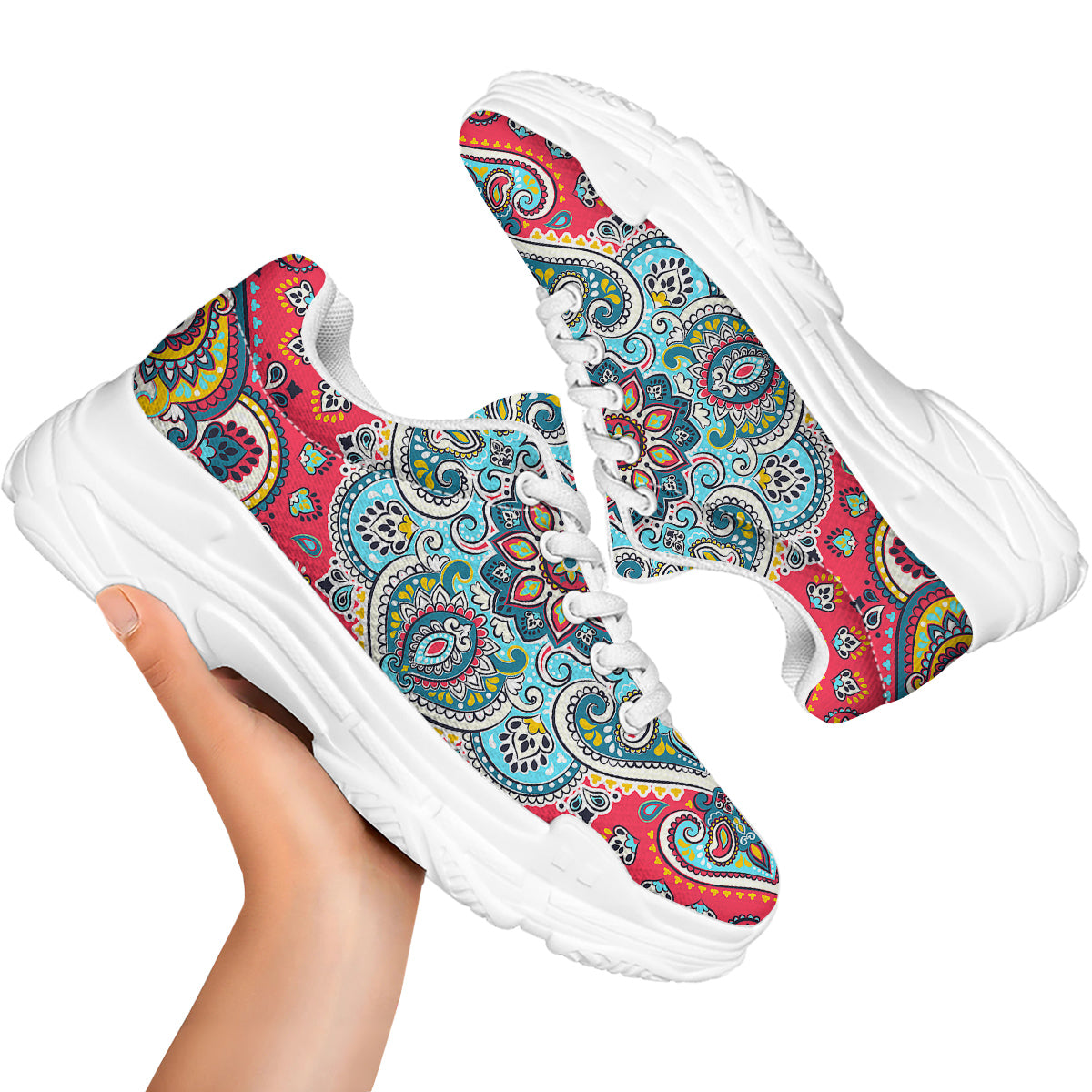 Mandala Floral Colorful Print White Chunky Shoes-grizzshop