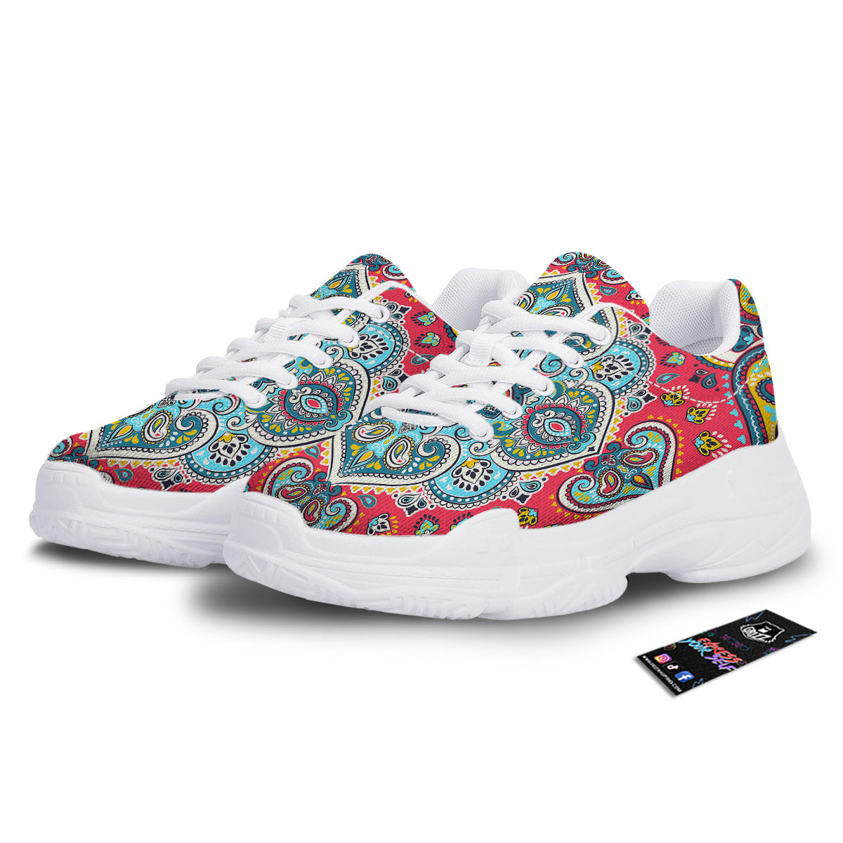 Mandala Floral Colorful Print White Chunky Shoes-grizzshop