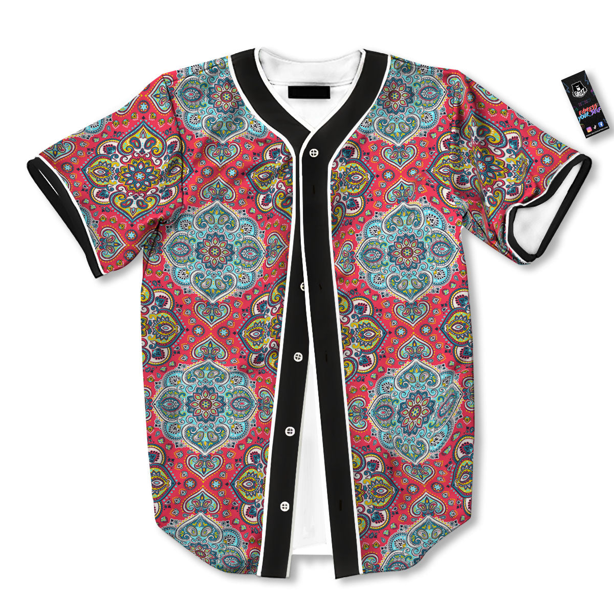 Mandala Floral Paisley Print Baseball Jersey-grizzshop