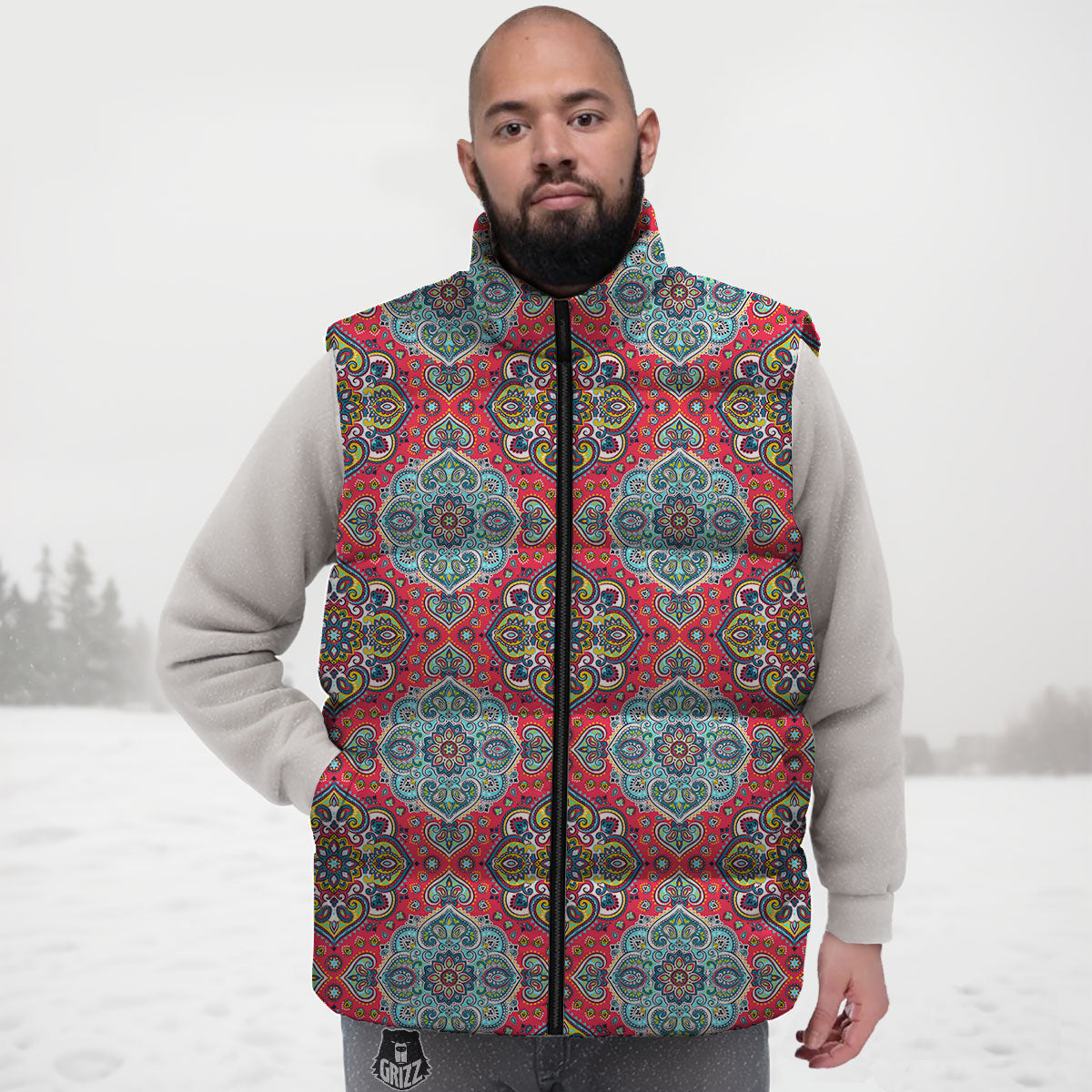 Mandala Floral Paisley Print Down Vest