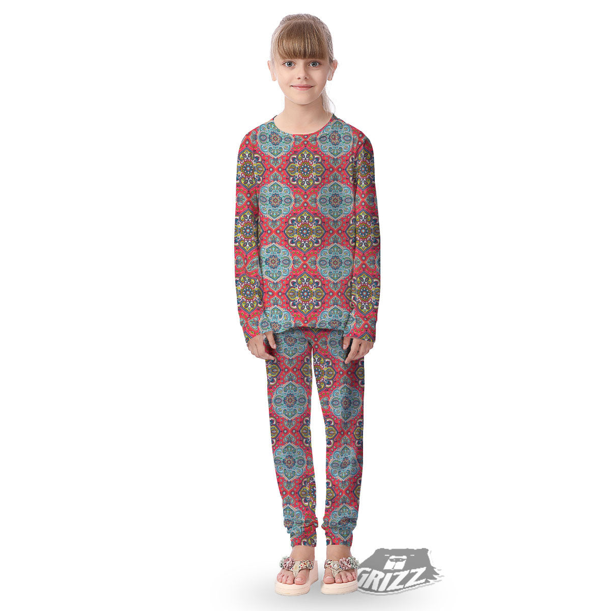 Mandala Floral Paisley Print Kid's Pajamas-grizzshop