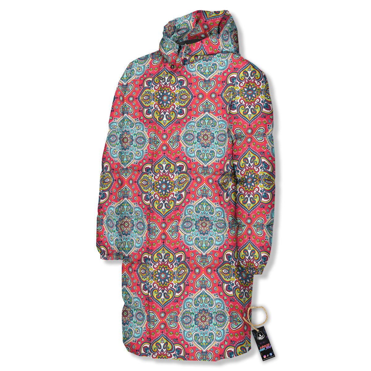 Mandala Floral Paisley Print Long Down Jacket-grizzshop
