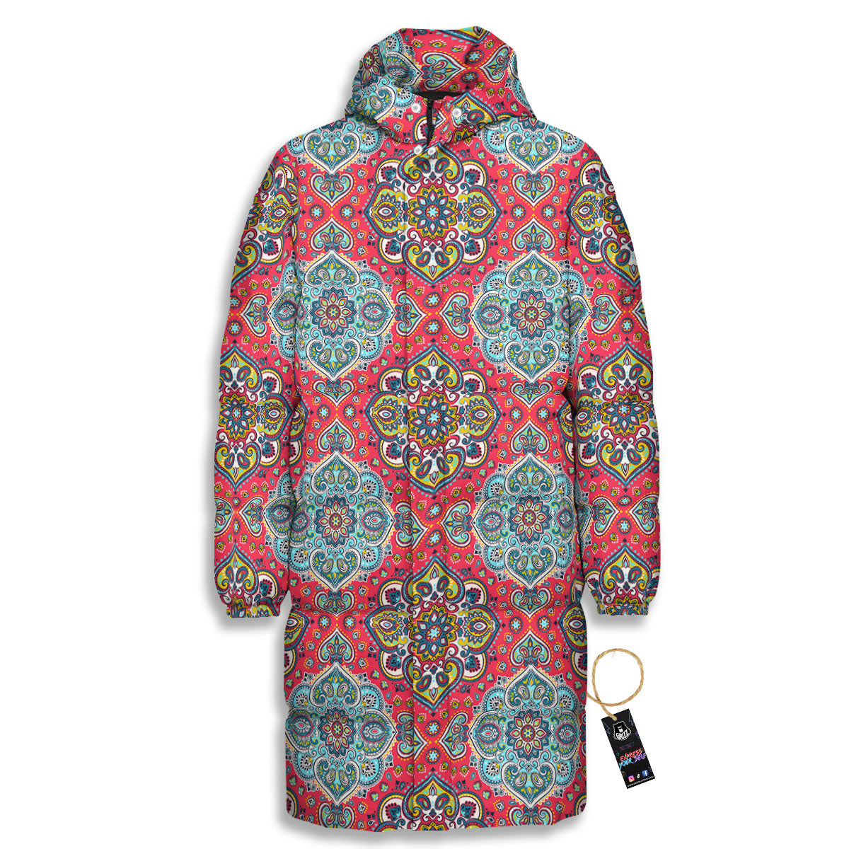 Mandala Floral Paisley Print Long Down Jacket-grizzshop