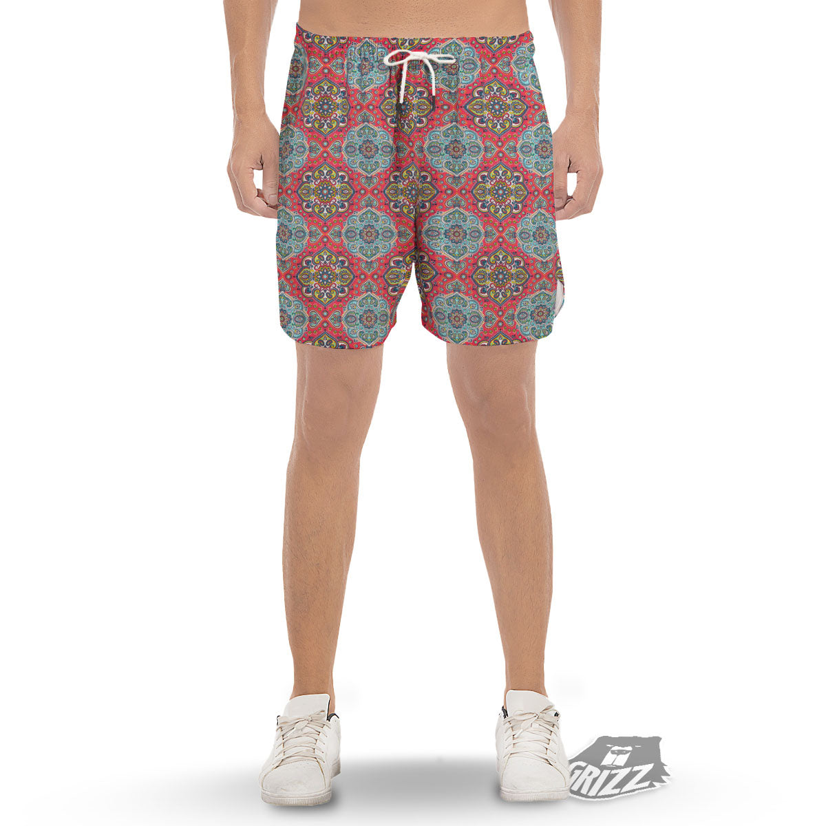 Mandala Floral Paisley Print Men's Gym Shorts-grizzshop
