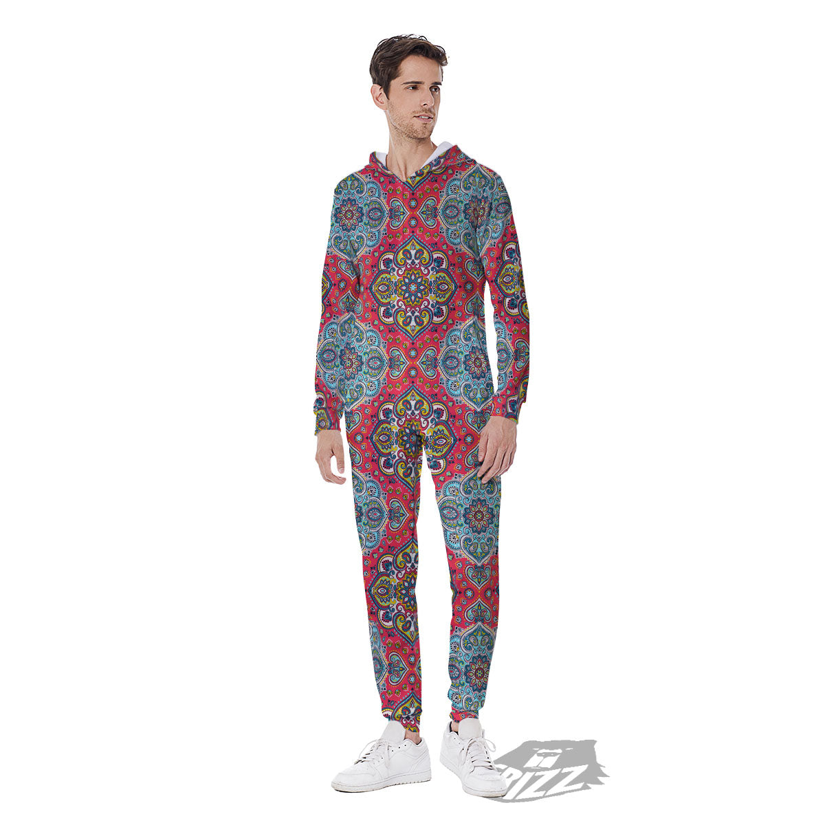 Mandala Floral Paisley Print Men's Jumpsuit-grizzshop