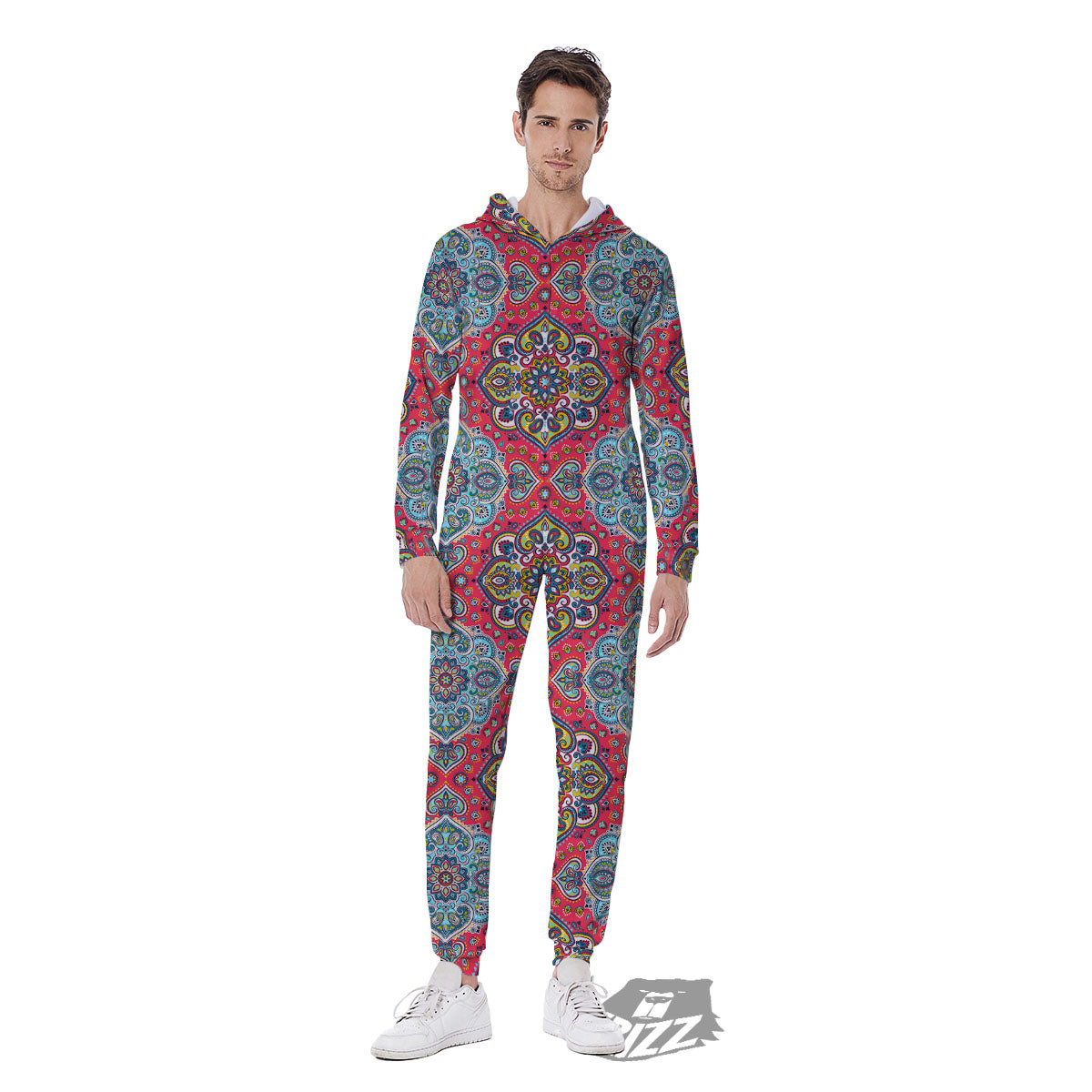 Mandala Floral Paisley Print Men's Jumpsuit-grizzshop