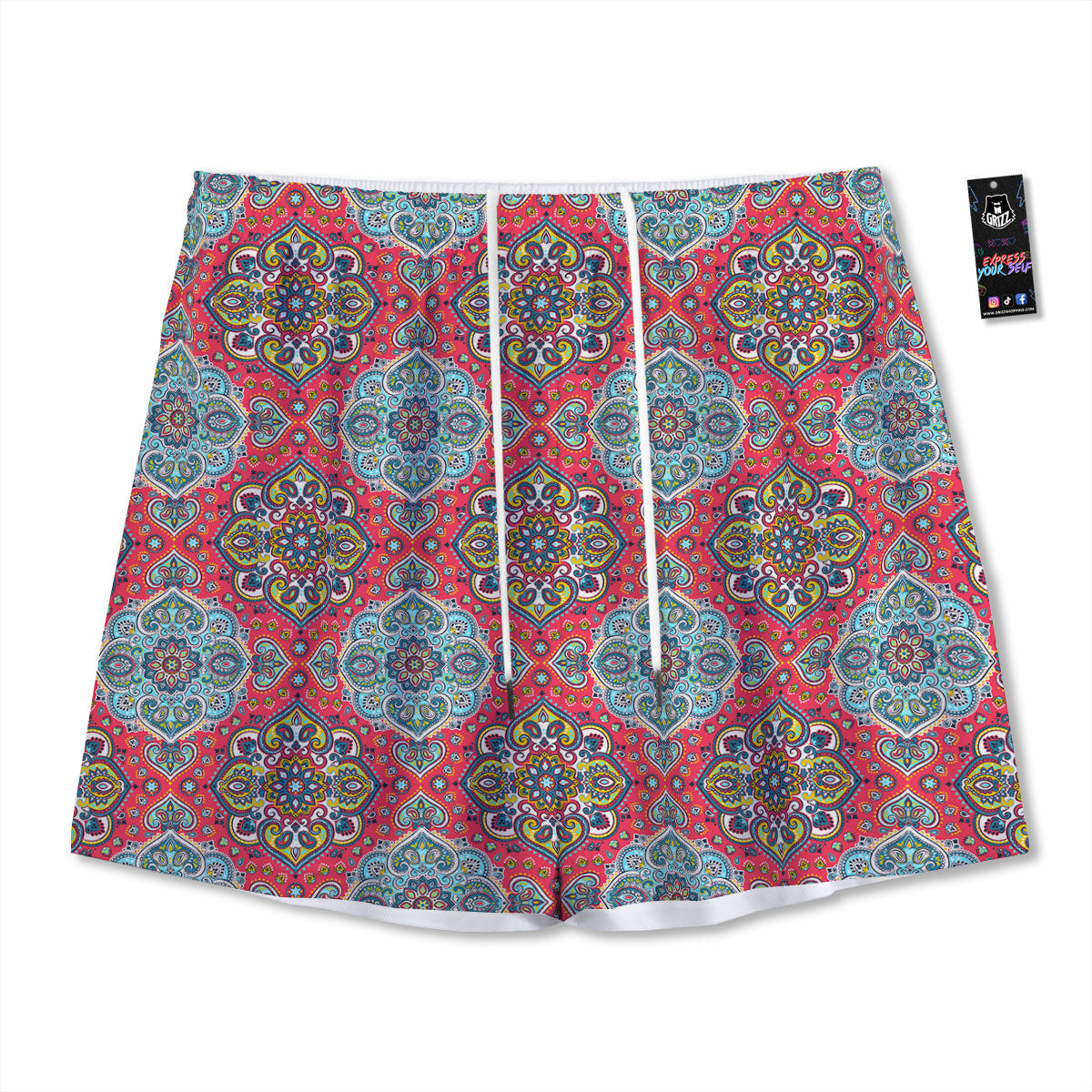Mandala Floral Paisley Print Mesh Shorts
