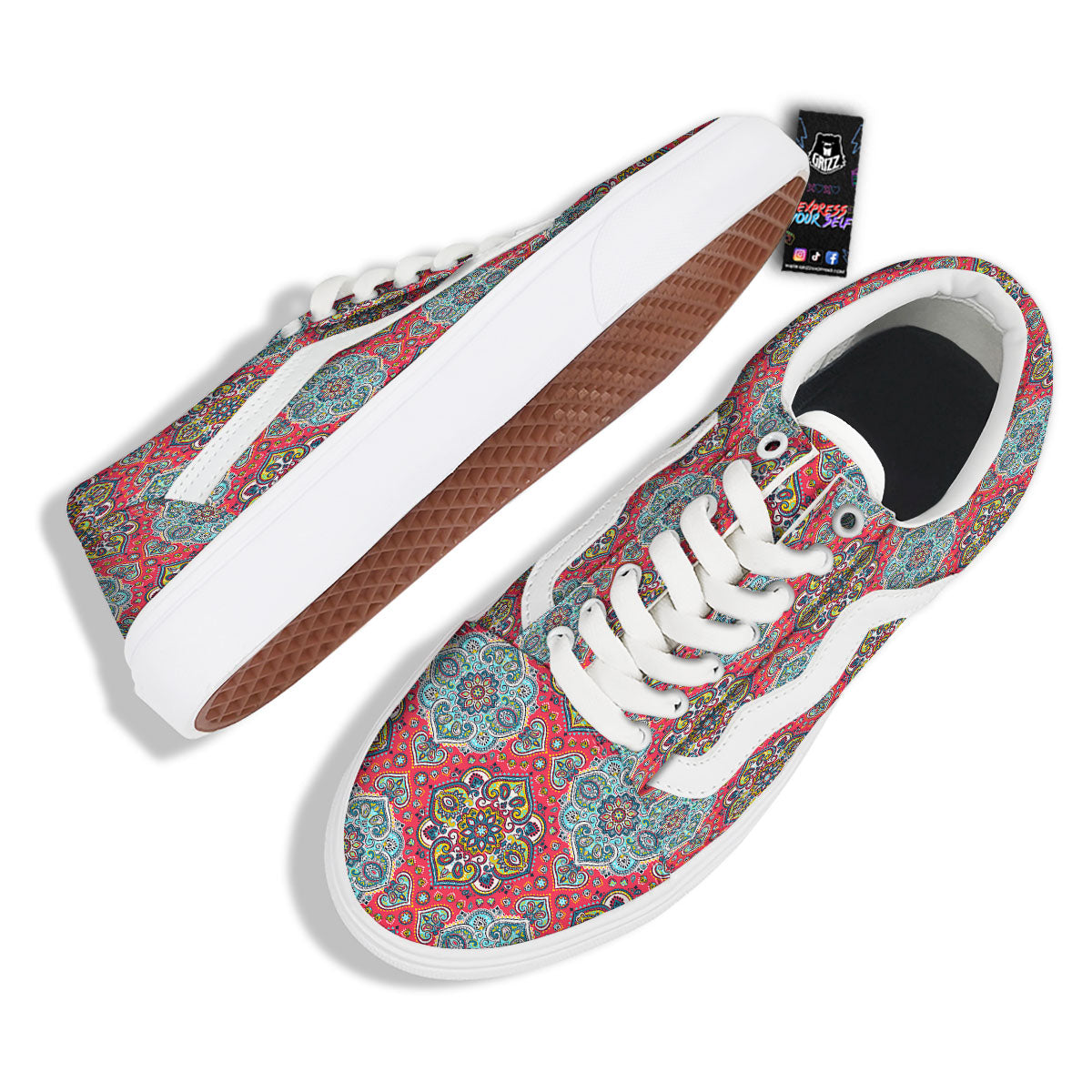 Mandala Floral Paisley Print Skate Shoes-grizzshop