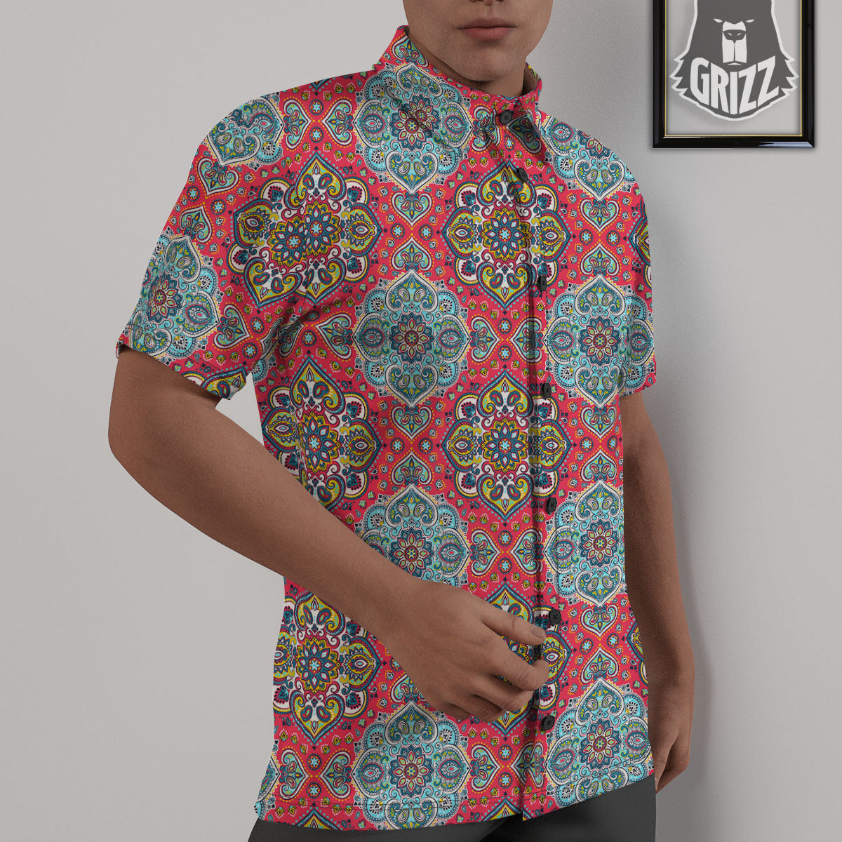 Mandala Floral Paisley Print Untucked Shirts-grizzshop