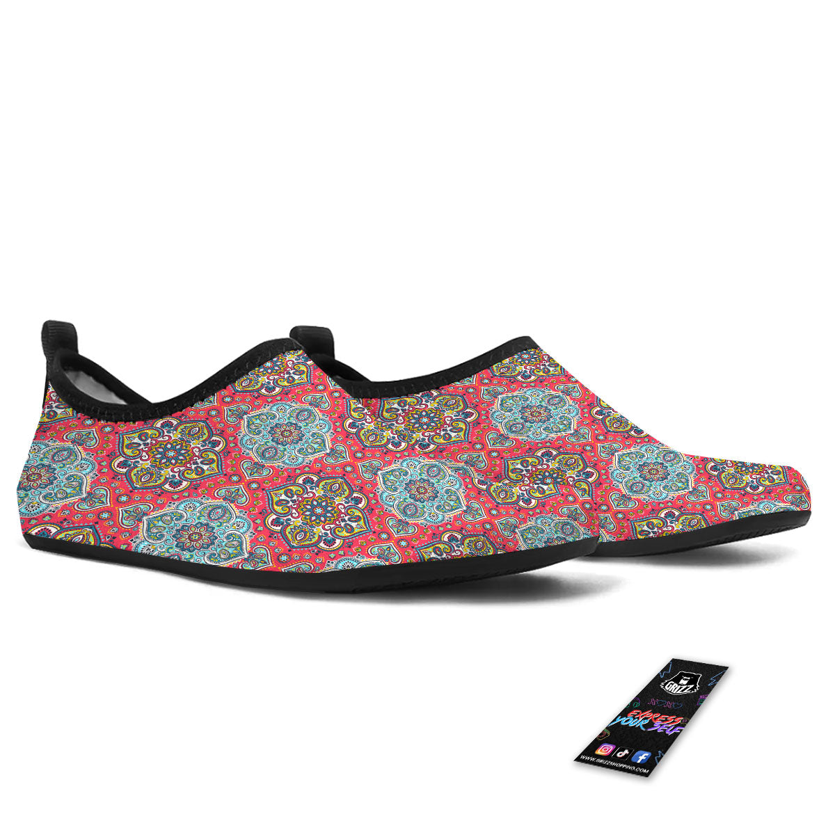 Mandala Floral Paisley Print Water Shoes-grizzshop