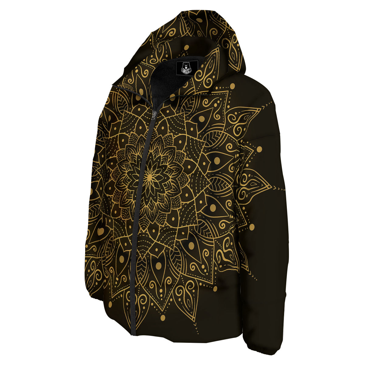 Mandala Gold And Black Print Down Jacket-grizzshop