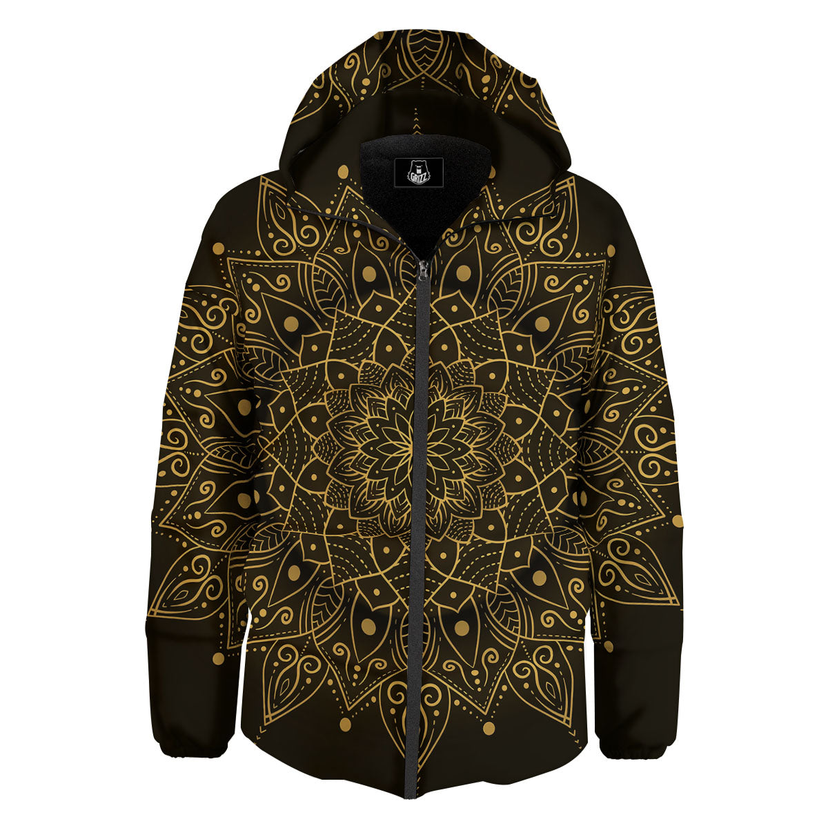 Mandala Gold And Black Print Down Jacket-grizzshop