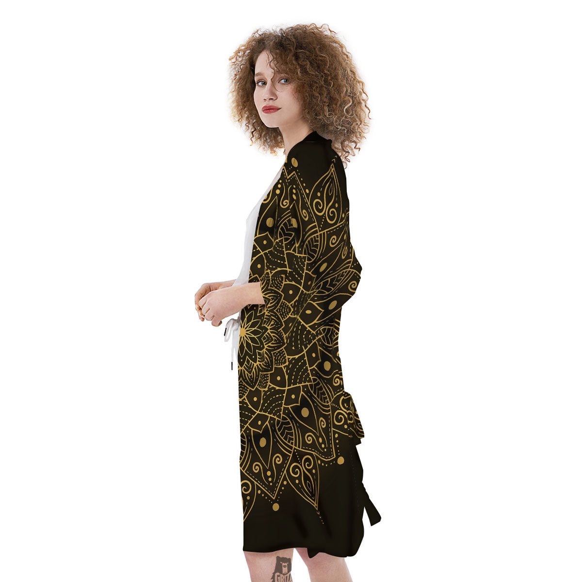 Mandala Gold And Black Print Kimono-grizzshop