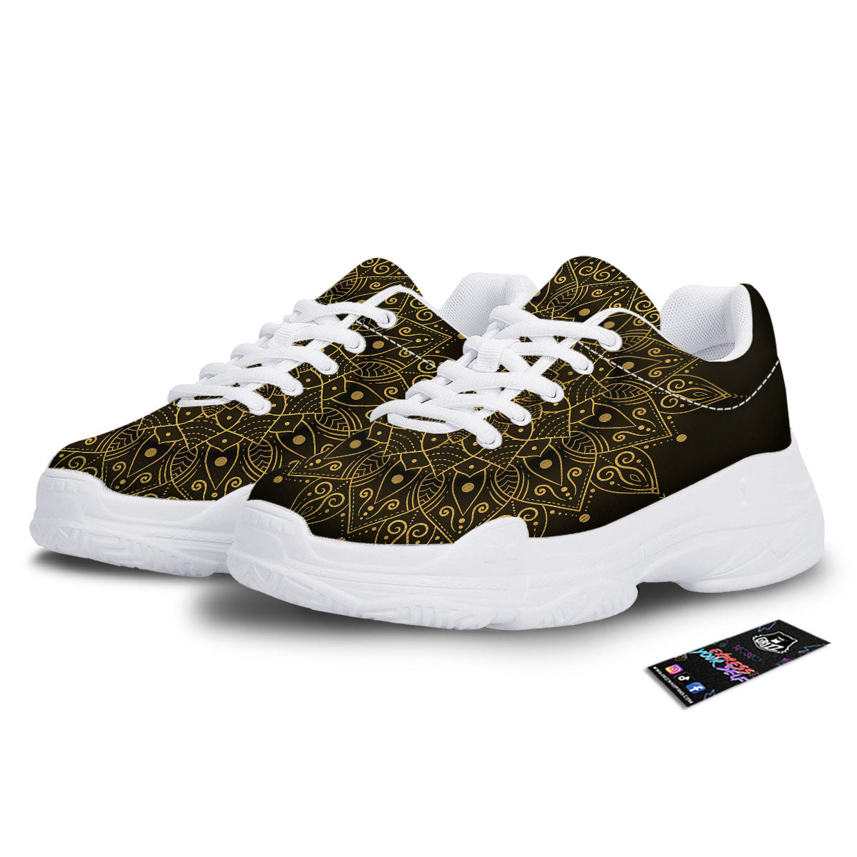 Mandala Gold And Black Print White Chunky Shoes-grizzshop