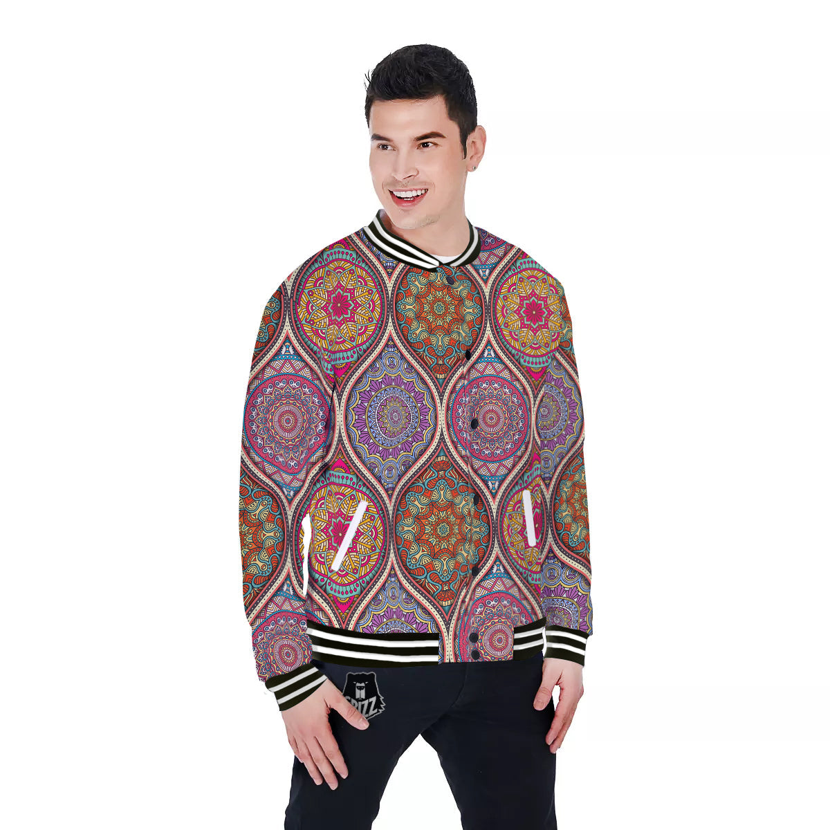 Mandala Indian Vintage Print Pattern Baseball Jacket-grizzshop