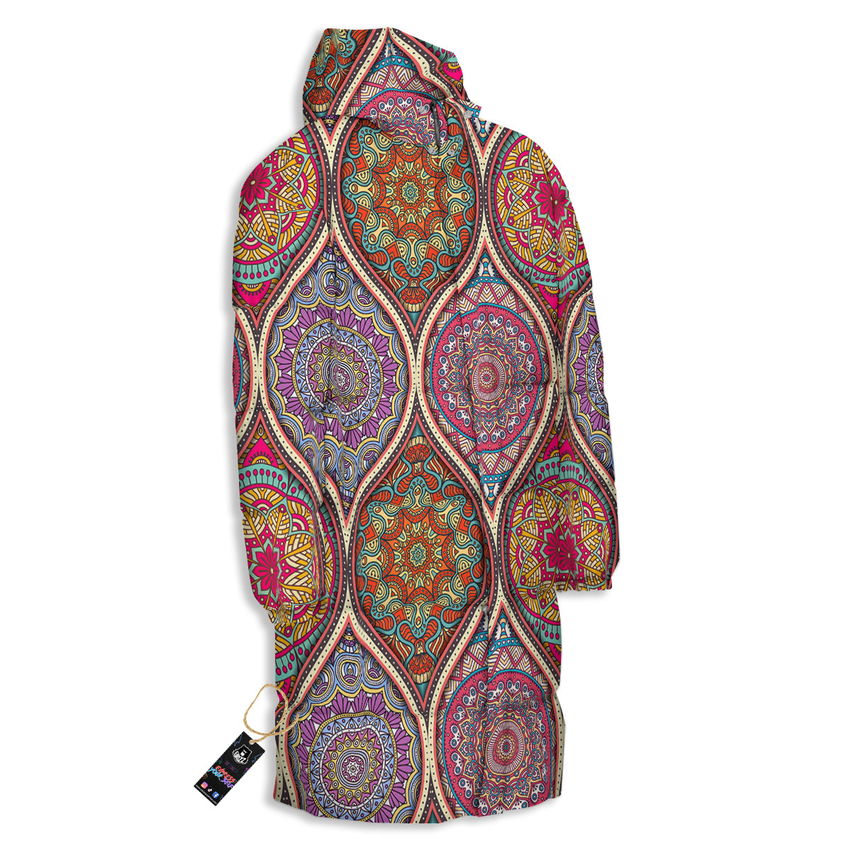 Mandala Indian Vintage Print Pattern Long Down Jacket-grizzshop