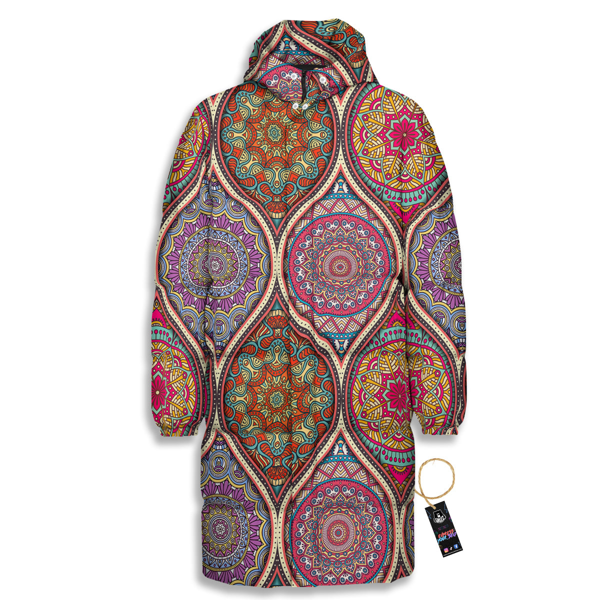 Mandala Indian Vintage Print Pattern Long Down Jacket-grizzshop