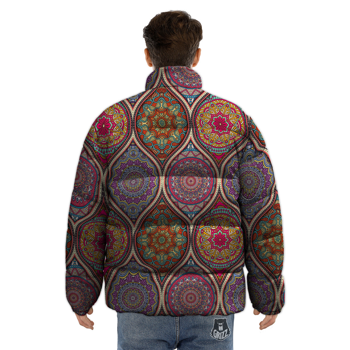Mandala Indian Vintage Print Pattern Puffer Jacket-grizzshop