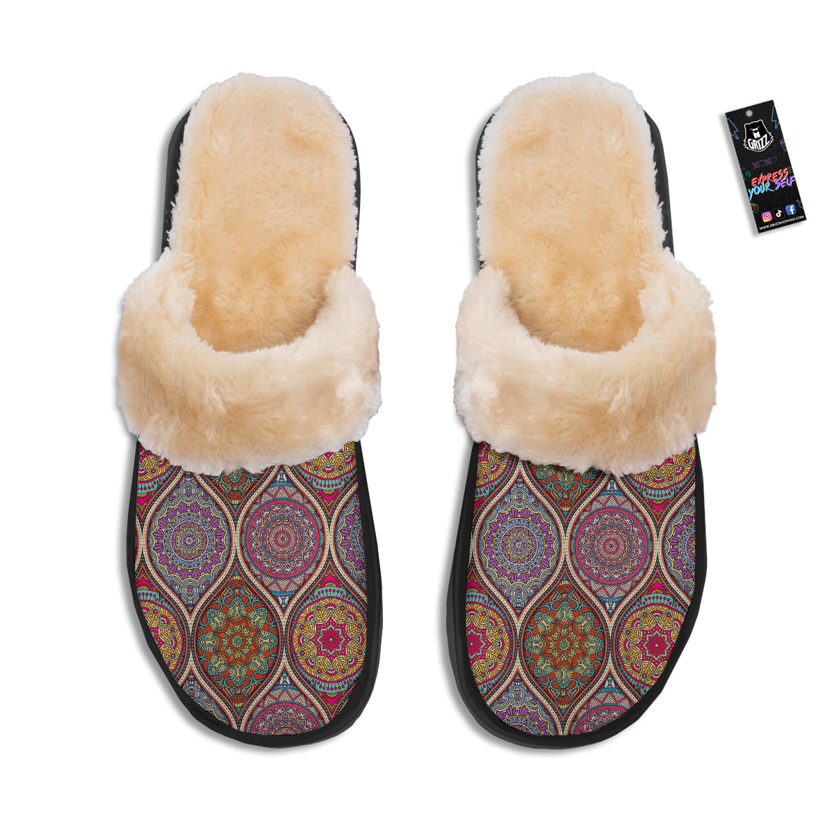 Mandala Indian Vintage Print Pattern Slippers-grizzshop