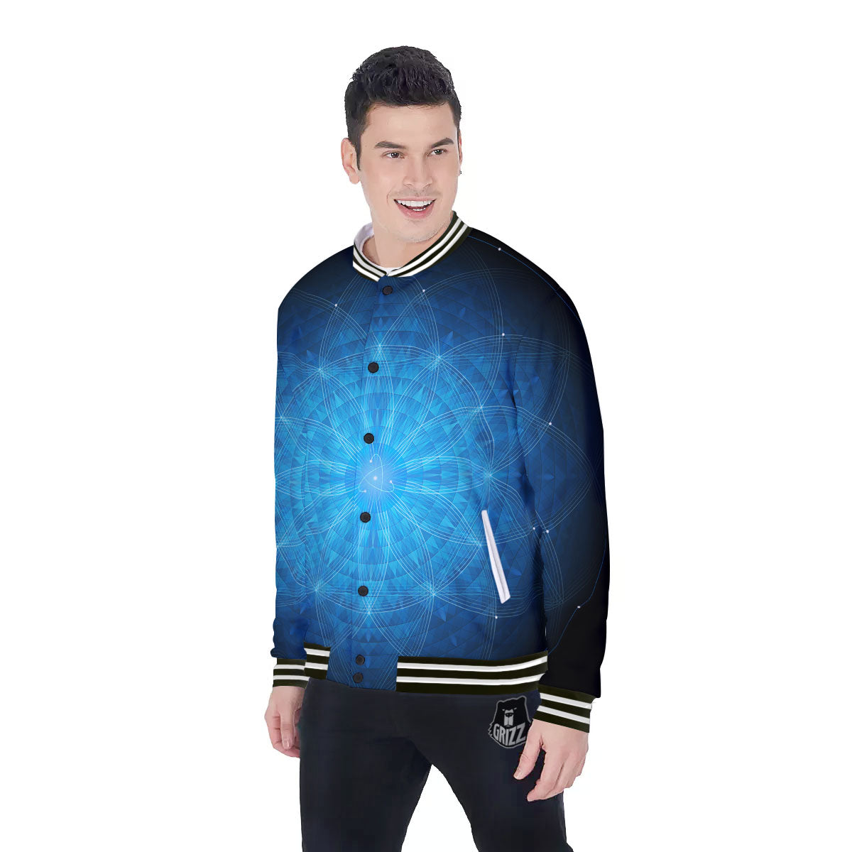 Mandala Light Print Baseball Jacket-grizzshop