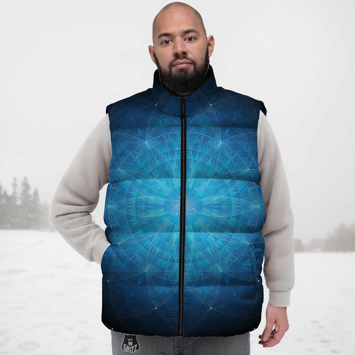 Mandala Light Print Down Vest-grizzshop