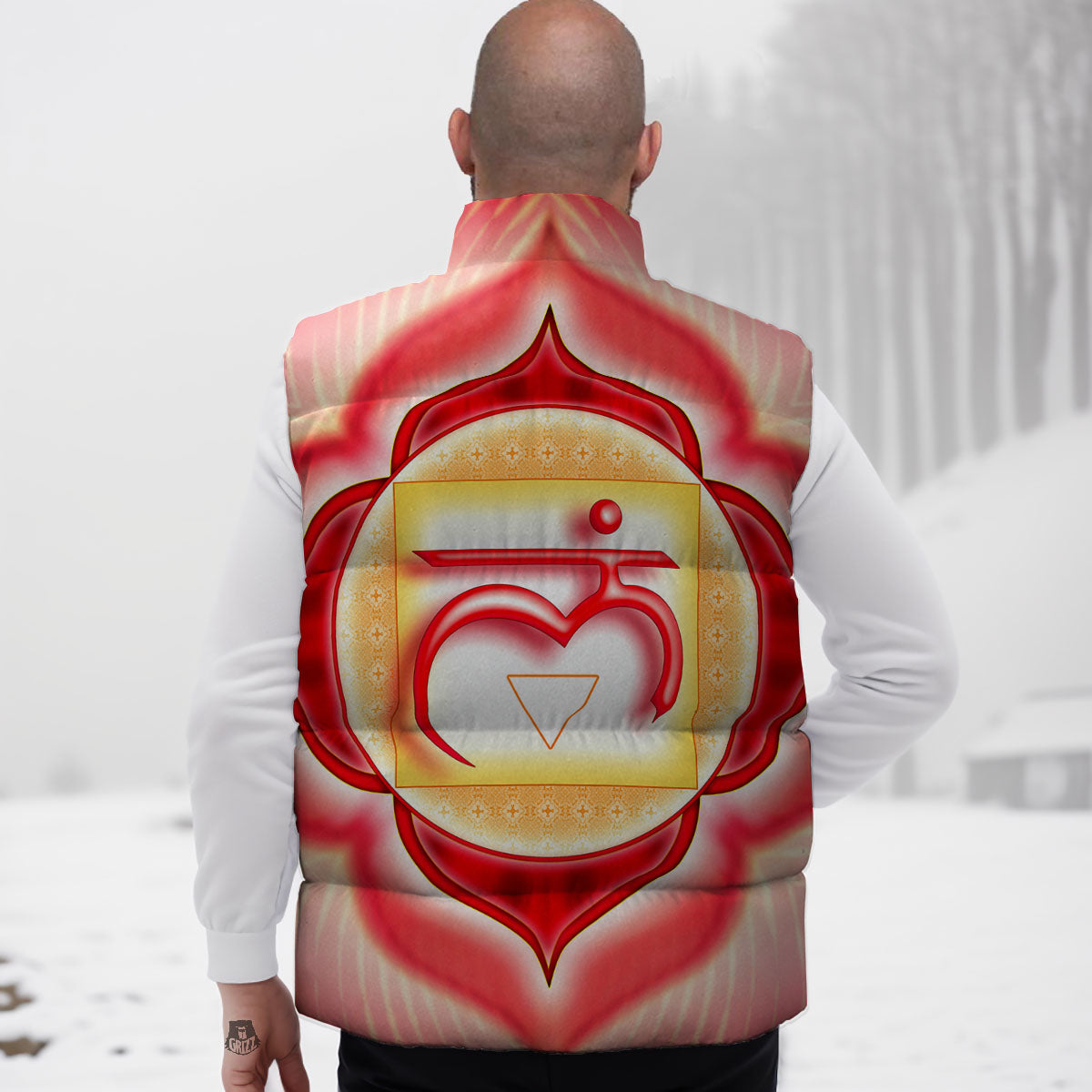 Mandala Muladhara Chakra Print Down Vest-grizzshop
