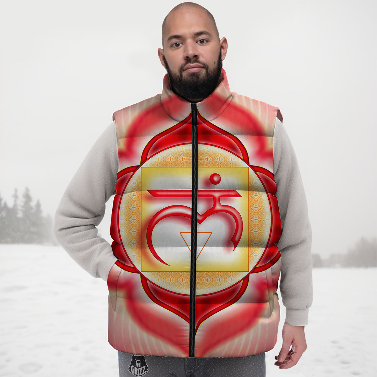 Mandala Muladhara Chakra Print Down Vest-grizzshop