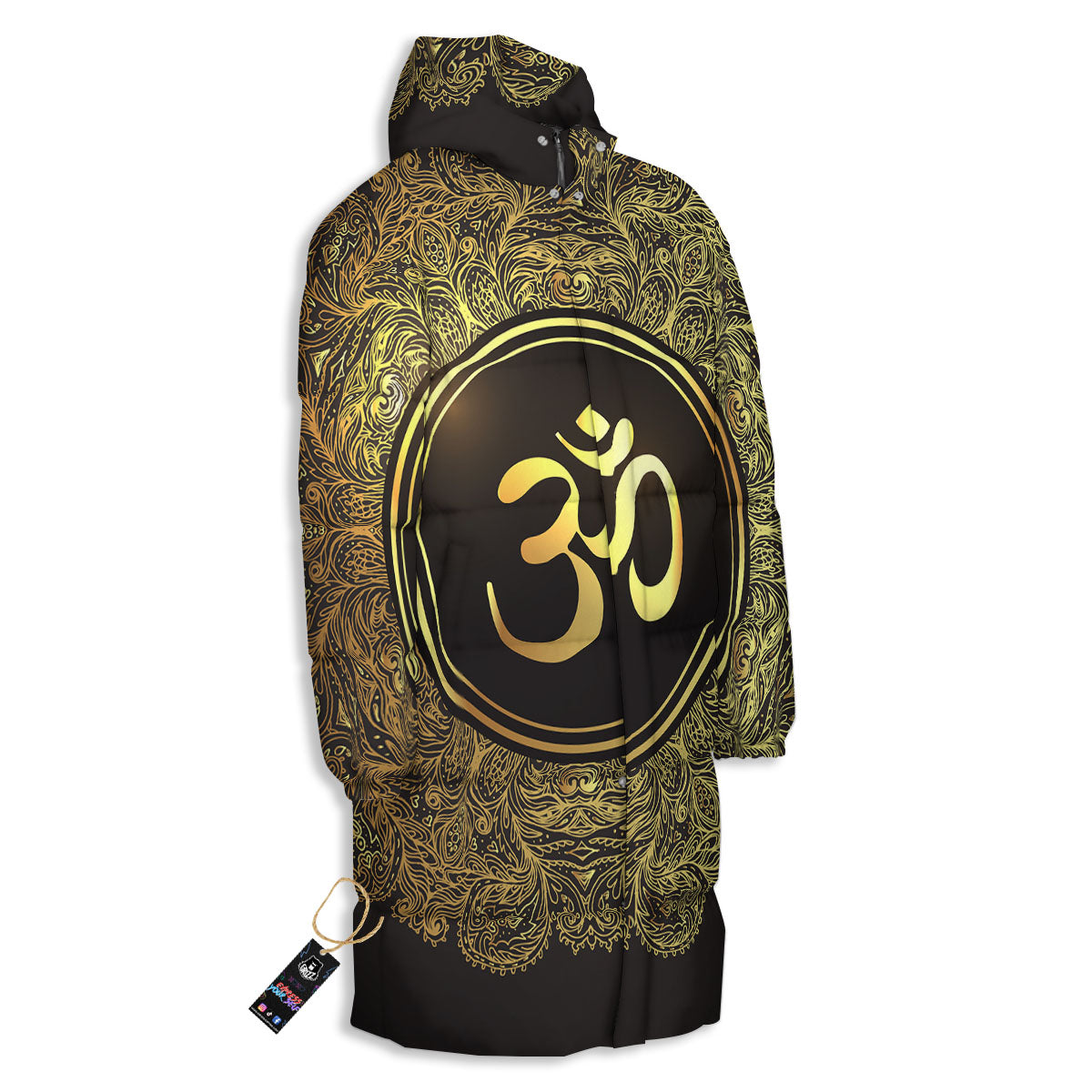 Mandala Om Gold Print Long Down Jacket-grizzshop