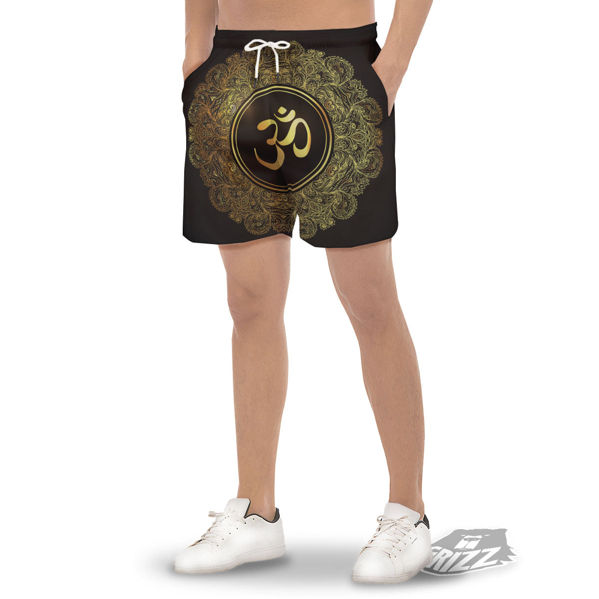 Mandala Om Gold Print Men's Gym Shorts-grizzshop