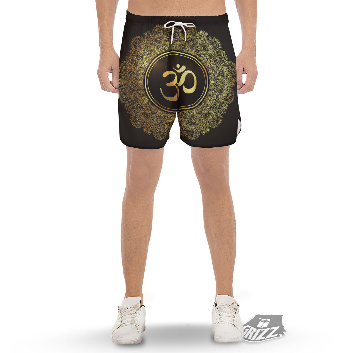 Mandala Om Gold Print Men's Gym Shorts-grizzshop
