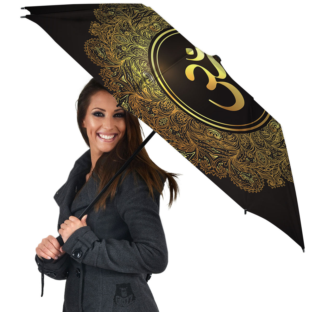 Mandala Om Gold Print Umbrella-grizzshop