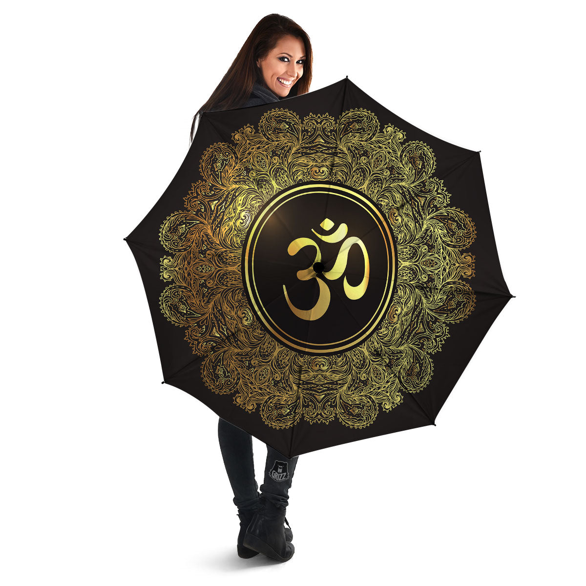 Mandala Om Gold Print Umbrella-grizzshop
