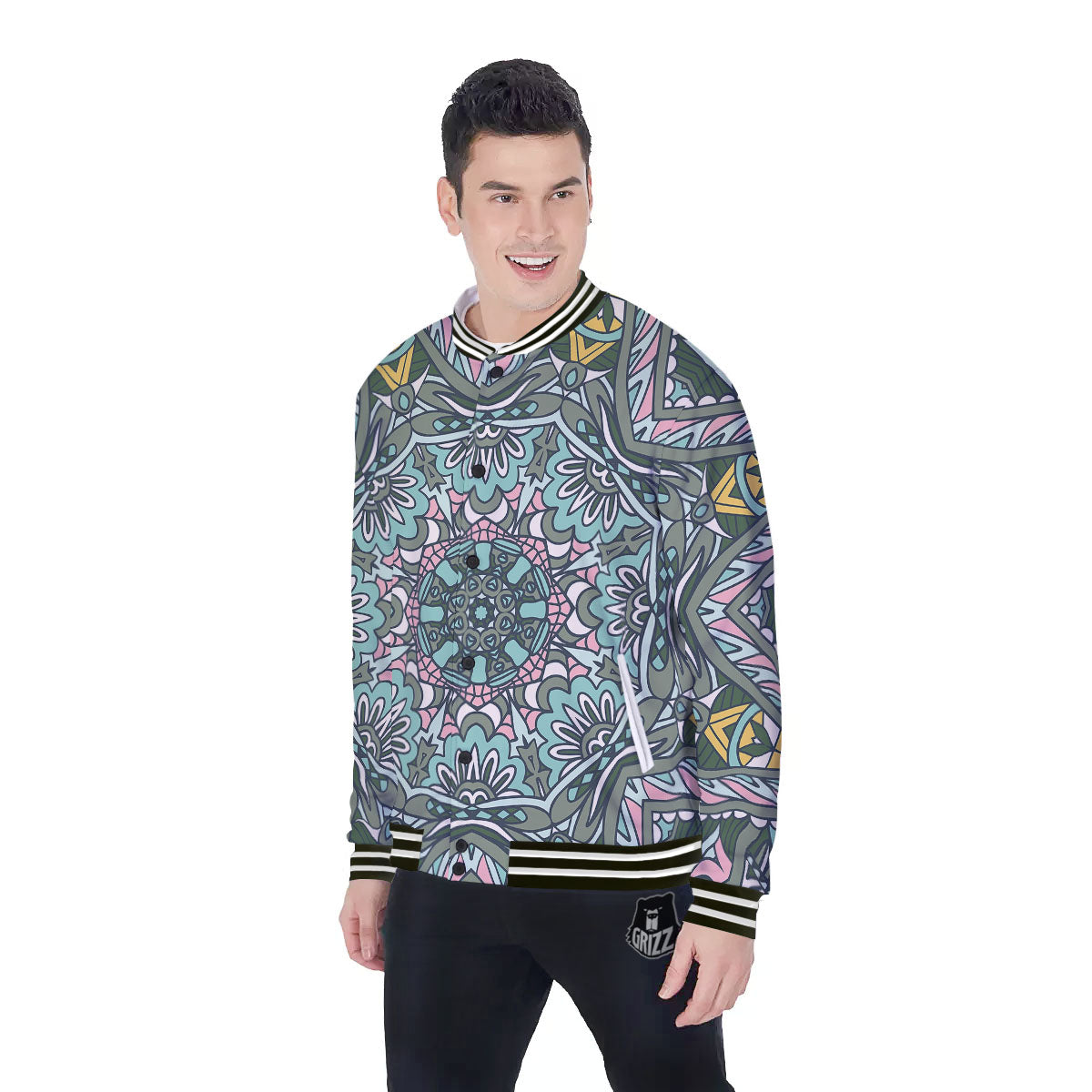 Mandala Ornament Pastel Print Baseball Jacket-grizzshop