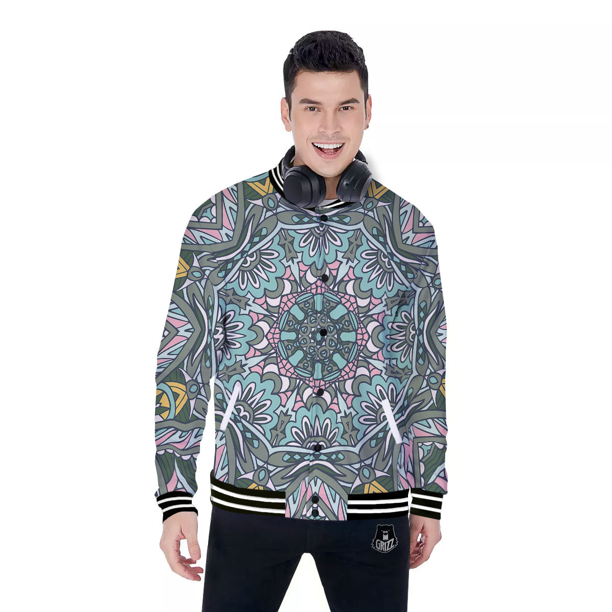 Mandala Ornament Pastel Print Baseball Jacket-grizzshop