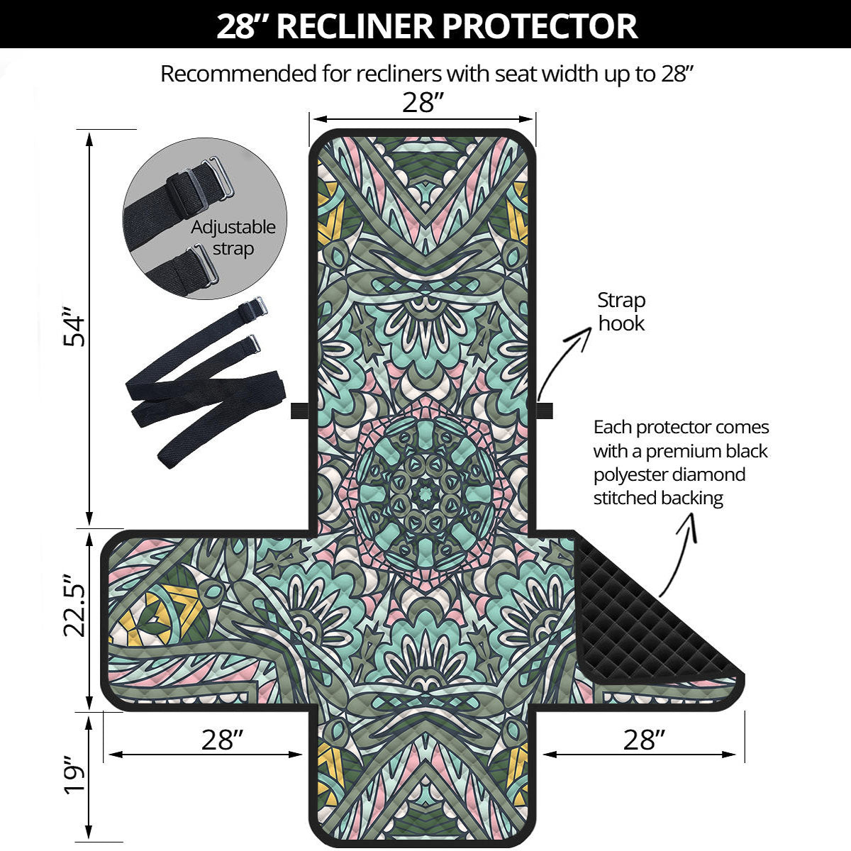 Mandala Ornament Pastel Print Recliner Protector-grizzshop